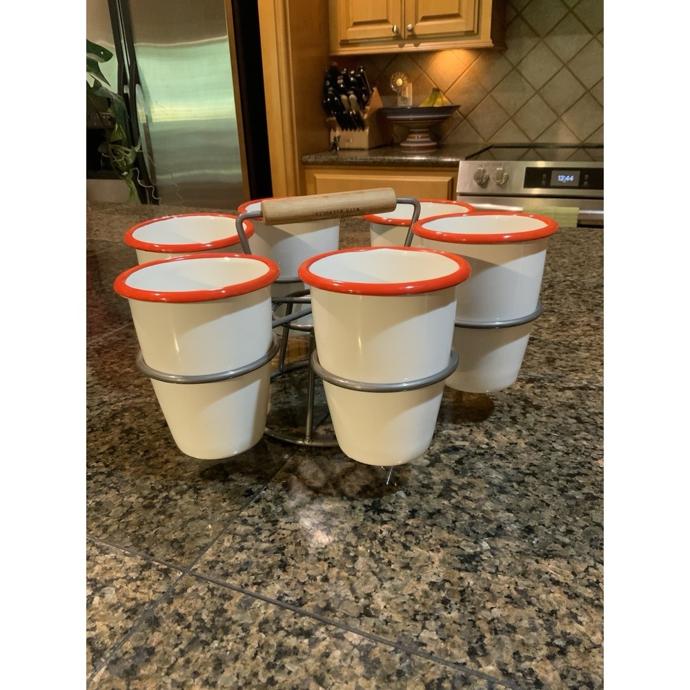 Hearth And Hand Enamelware 7 Piece 18oz Drink Caddy With Stand New